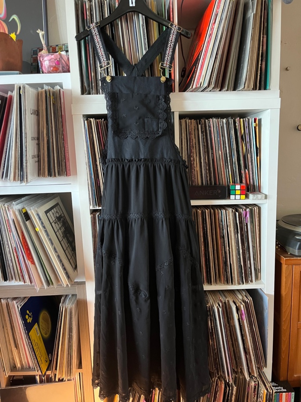 New WO tags Embroidered Overall Jumper Midi Maxi Dress Black size M